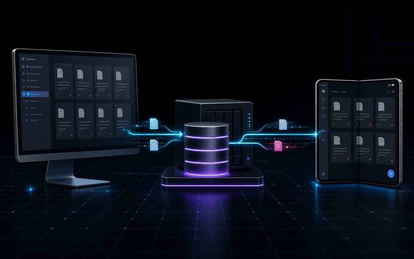 电脑端 Obsidian 知识库通过用户控制的 CouchDB 中继，与独立的墨斗 HarmonyOS 应用同步